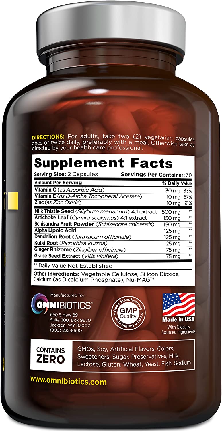OmniBiotics Liver Reboot bottle back with Supplement Facts panel.