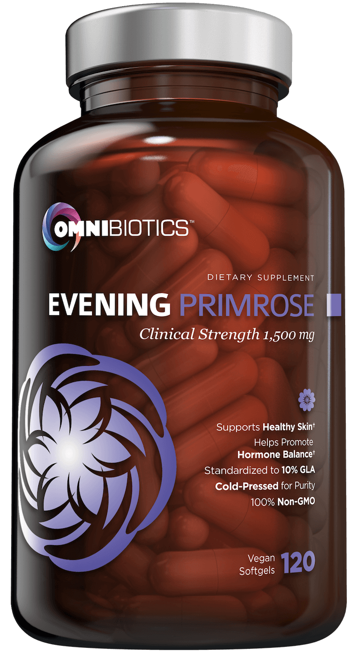 Organic evening primrose oil supplement with cold-pressed extract and 120 vegan capsules by OmniBiotics