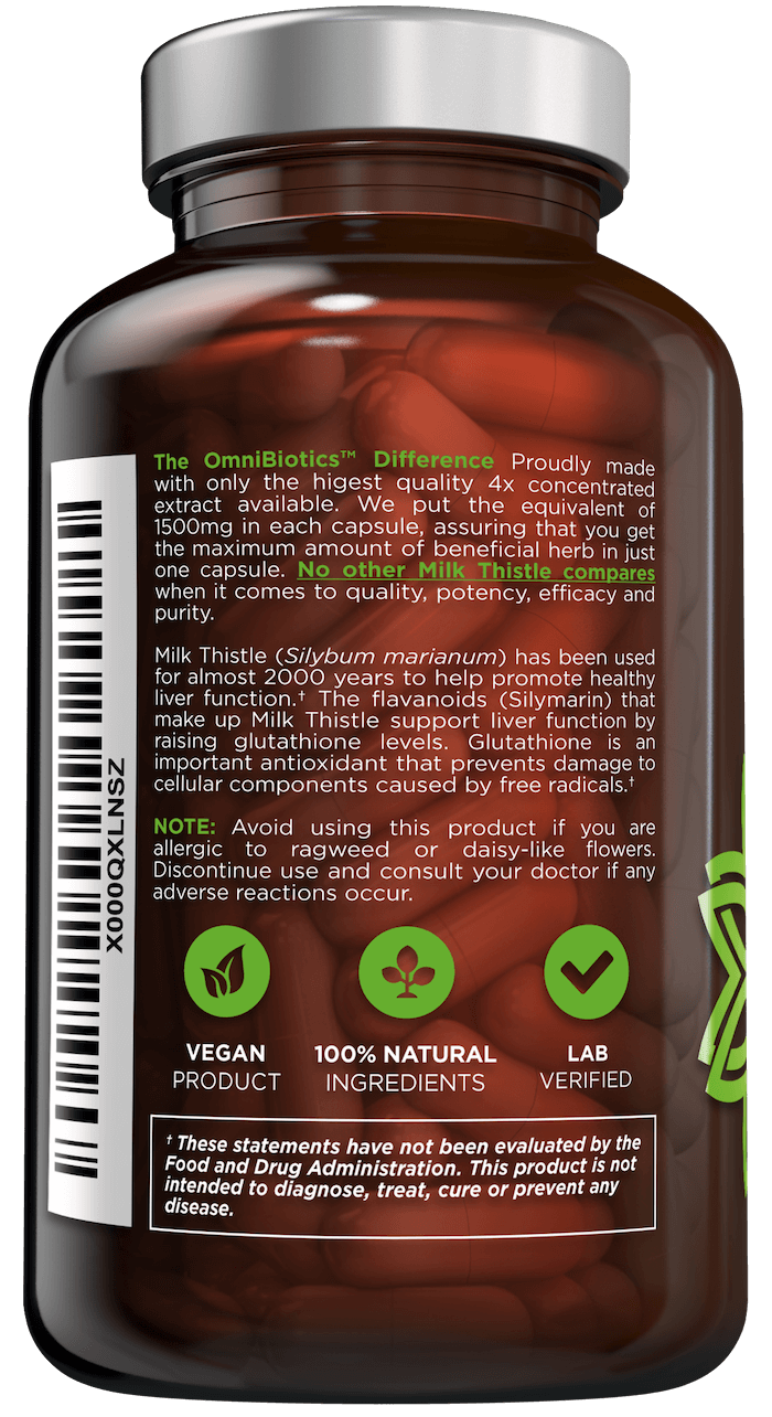 Certified organic milk thistle supplement extract with 120 vegan capsules and 1500 mg by OmniBiotics