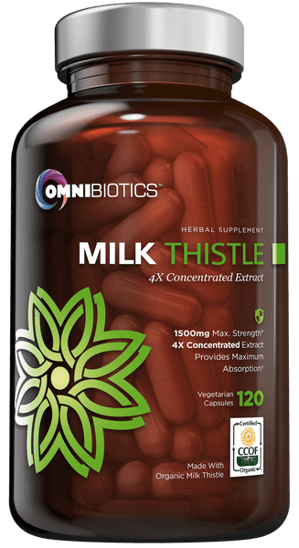 Certified organic milk thistle supplement extract for liver and gallbladder health with 120 vegan capsules by OmniBiotics