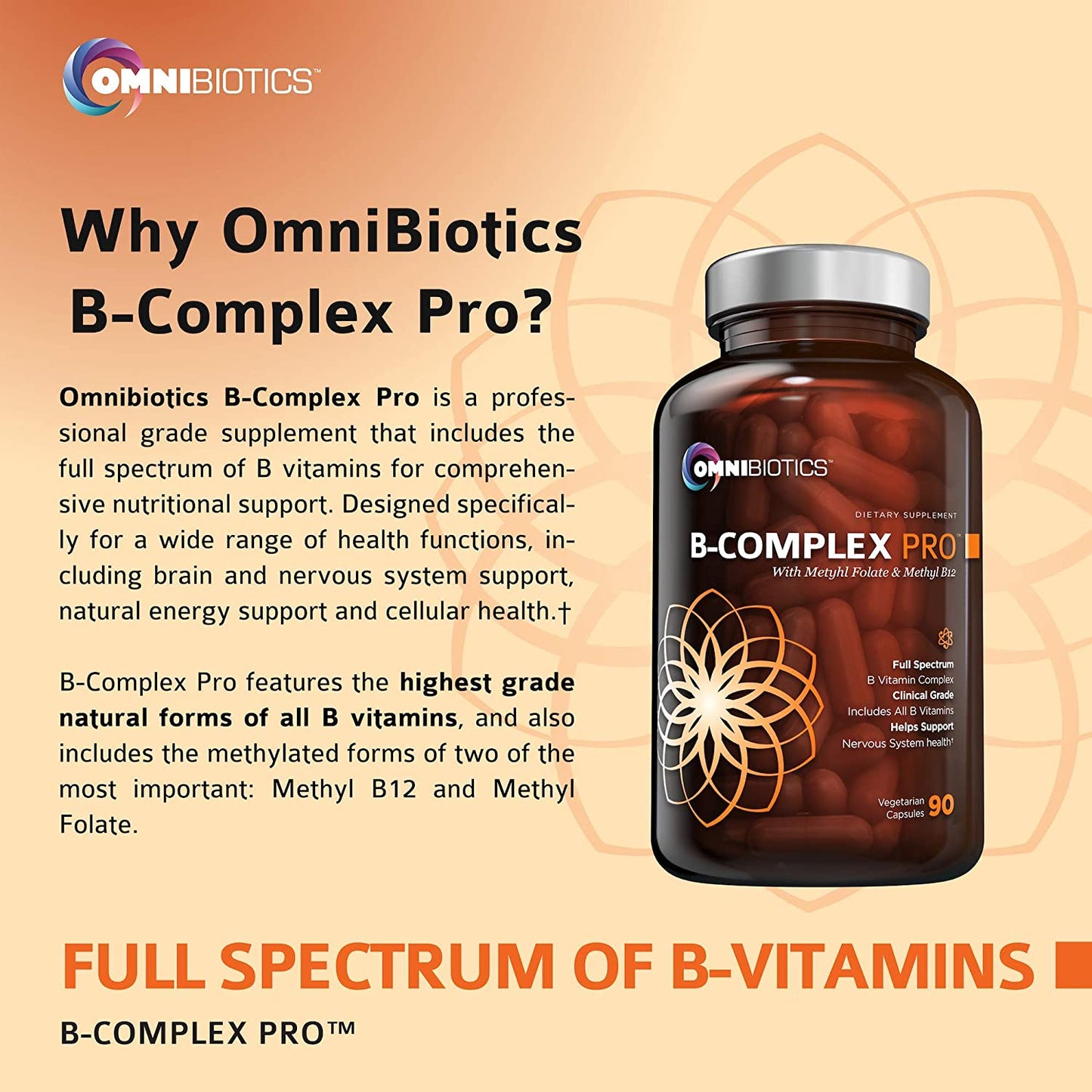 Omnibiotics B-Complex Pro supplement, highlighting its benefits for energy and overall wellness.