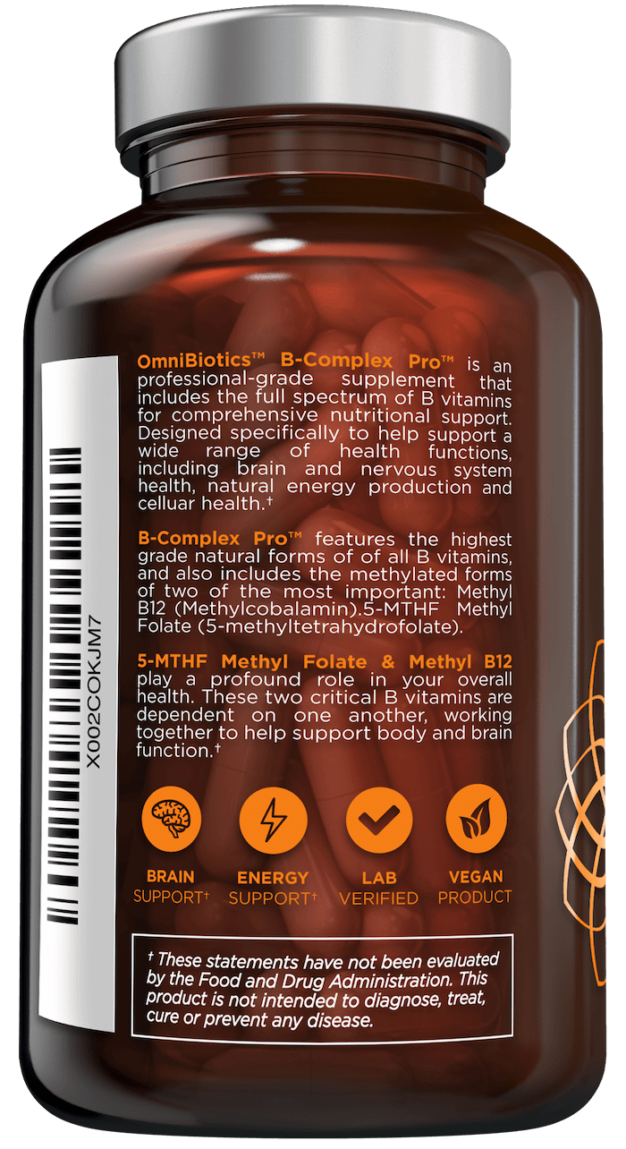 vitamin b-complex supplement with methyl b12 and methyl folate for nervous system health by OmniBiotics 90 capsules