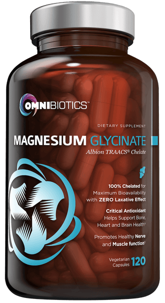 Magnesium glycinate supplement for brain, heart, and bone support with 120 vegan capsules by OmniBiotics