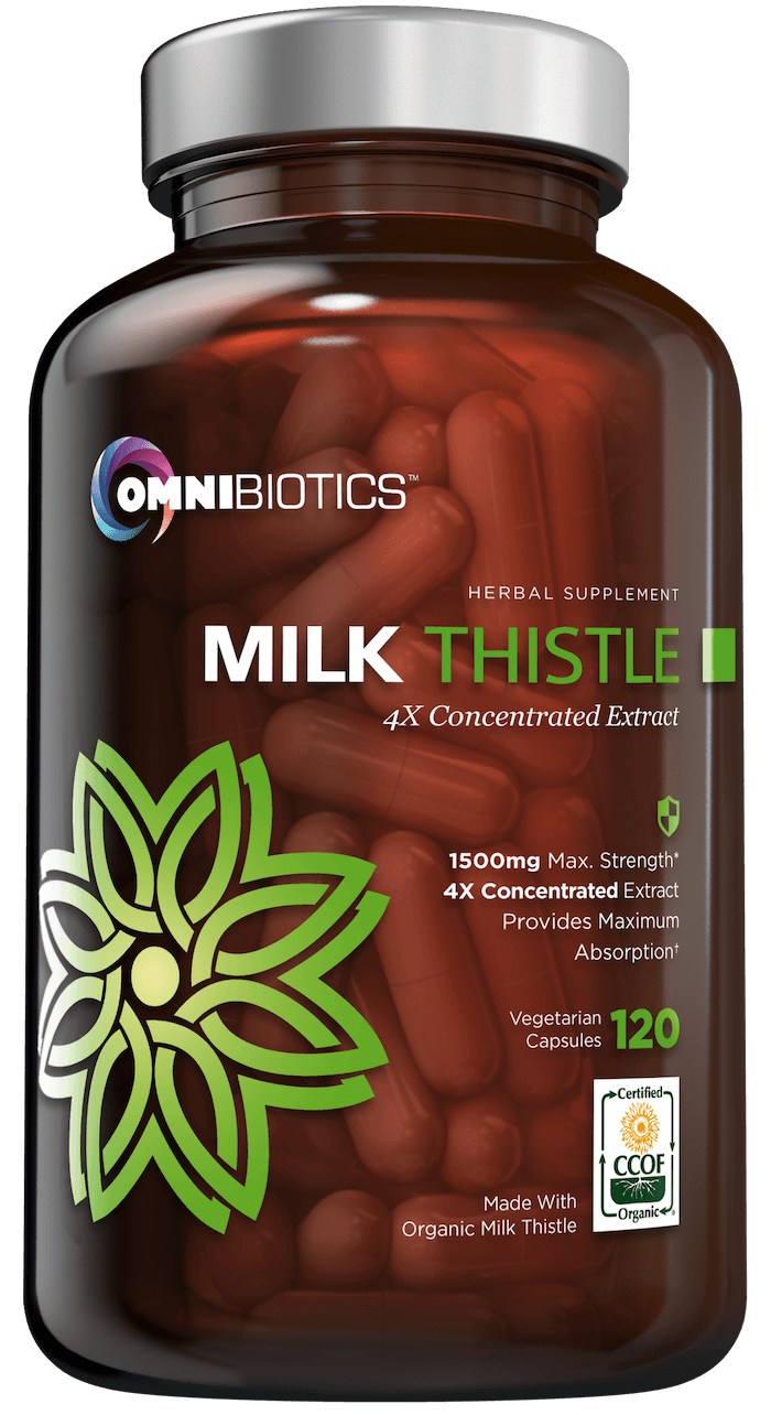 Certified organic milk thistle supplement extract for liver and gallbladder health with 120 vegan capsules by OmniBiotics