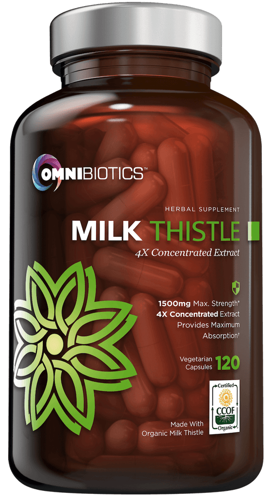 Certified organic milk thistle supplement extract for liver and gallbladder health with 120 vegan capsules by OmniBiotics